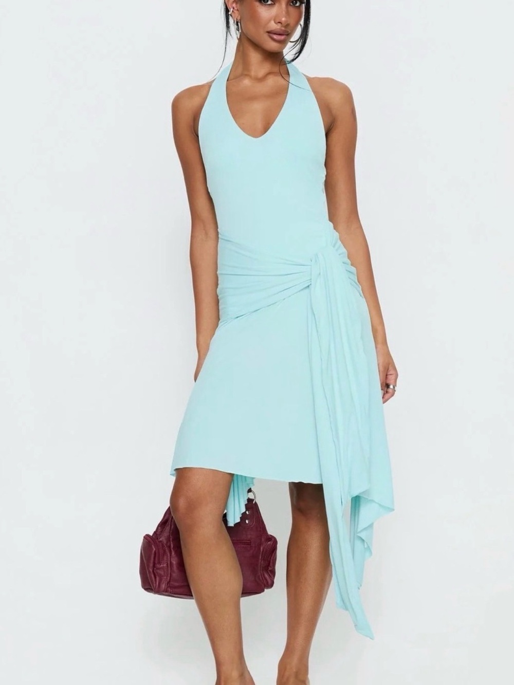 Primark Aqua Halter Asymmetrical Draped Midi Dress